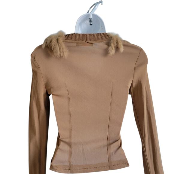 French Y2K Glam genuine Mongolian Fur Ribbed Knit Cardigan XS Heritage Old Money - Picture 9 of 13